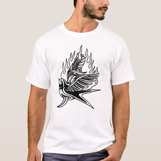 Fågel med flamtatuering T-Shirt (Framsida)