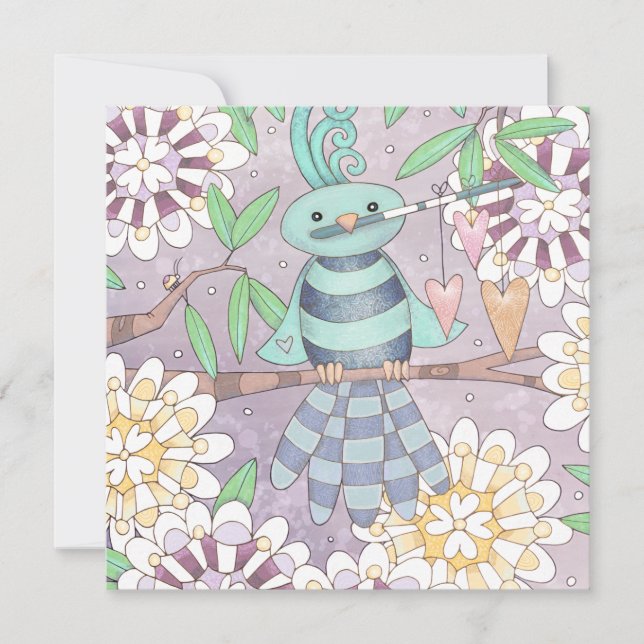 Fågel med Hearter Tack Kort (Framsida)