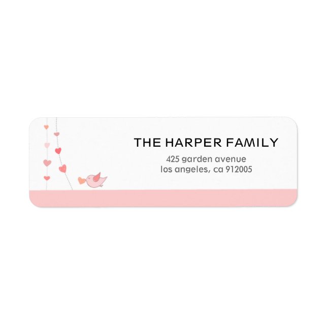 Fågel med hjärthjärthjärtans dag returadress etikett (Framsidan)