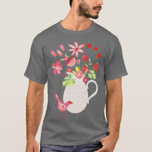 Fågel med jug av blommor t shirt