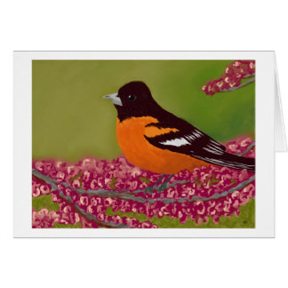 Fågel med Rosa Flowers Hälsningskort