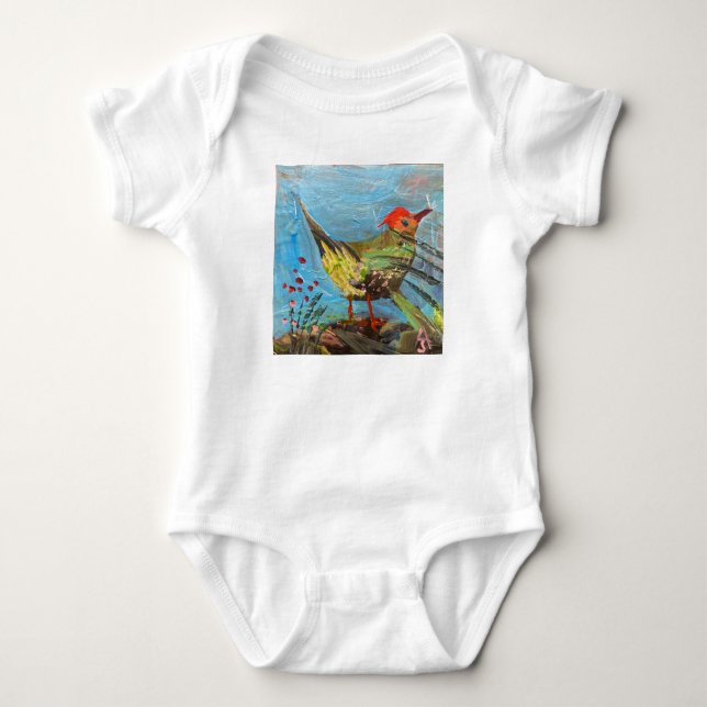fågel med rött huvud, målning, samtida konst  t shirt (Framsida)