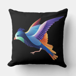 Fågel mitt under flygningen på Black Background Kudde