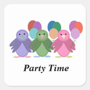 Fågel- och ballongparty fyrkantigt klistermärke