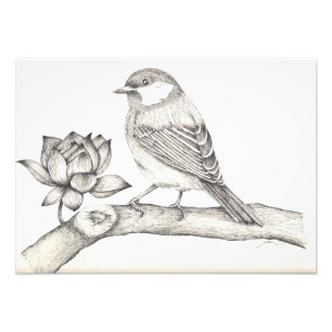 Fågel och blomma fototryck