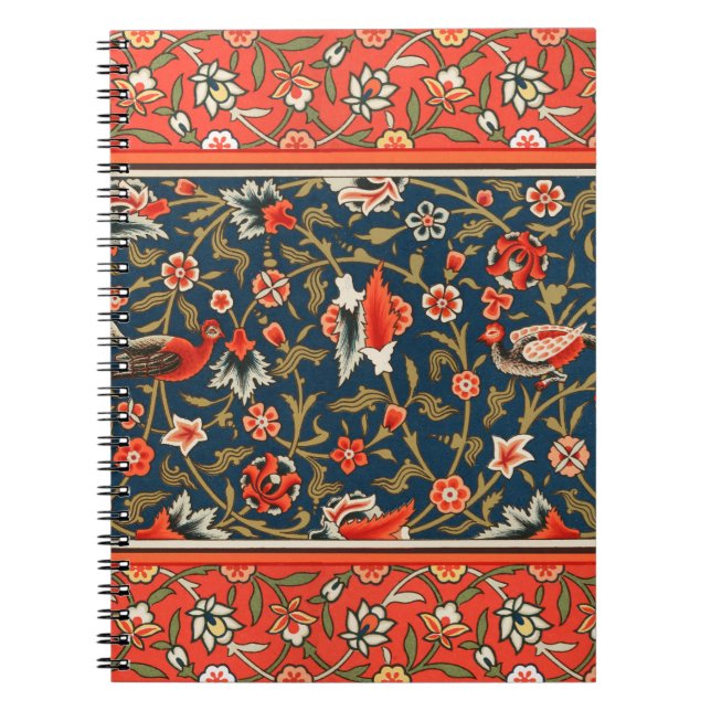 Fågel och blomma Persian Blue Mönster Anteckningsbok (Framsidan)