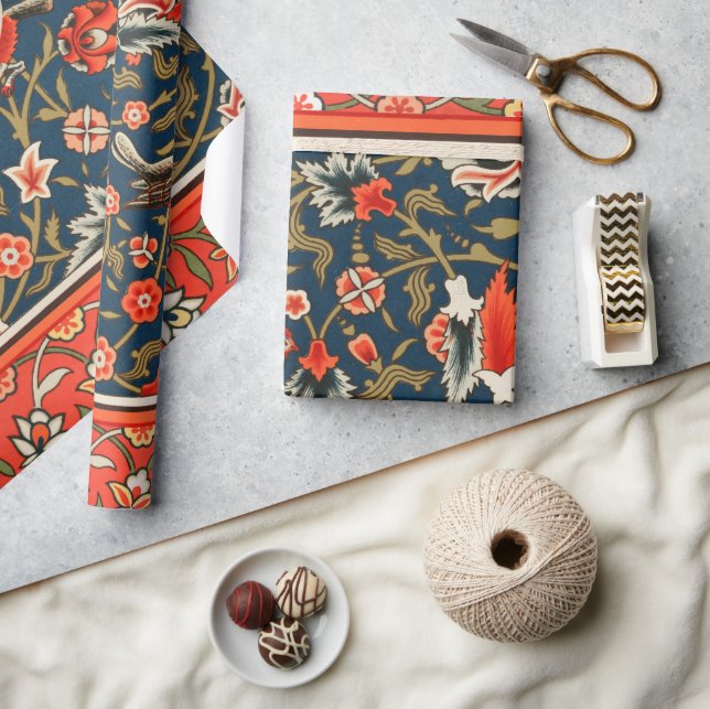 Fågel och blomma Persian Blue Mönster Presentpapper (Hantverk)