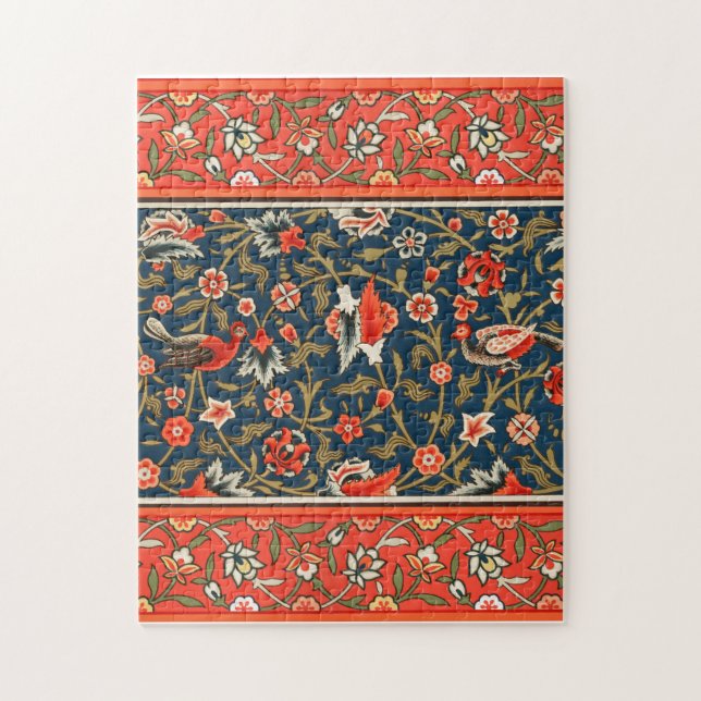 Fågel och blomma Persian Blue Mönster Pussel (Vertikal)