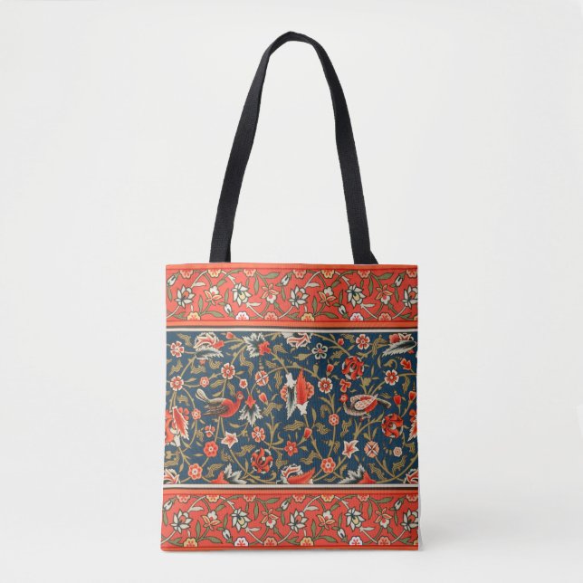 Fågel och blomma Persian Blue Mönster Tygkasse (Framsida)