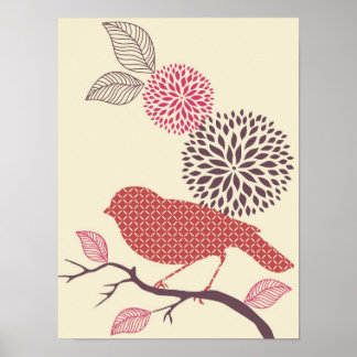 Fågel och blomma Poster