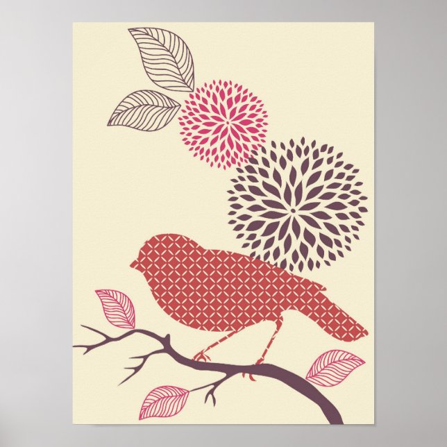 Fågel och blomma Poster (Framsidan)