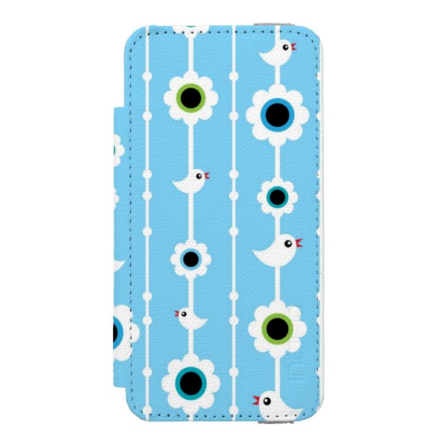 fågel- och blommablåttmönster incipio iPhone wallet skal (Folio Framsidan)