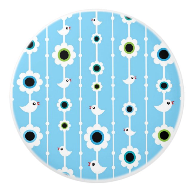 fågel- och blommablåttmönster knopp (Framsidan)