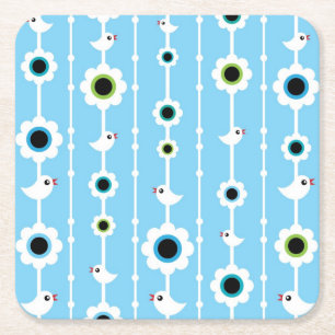 fågel- och blommablåttmönster underlägg papper kvadrat