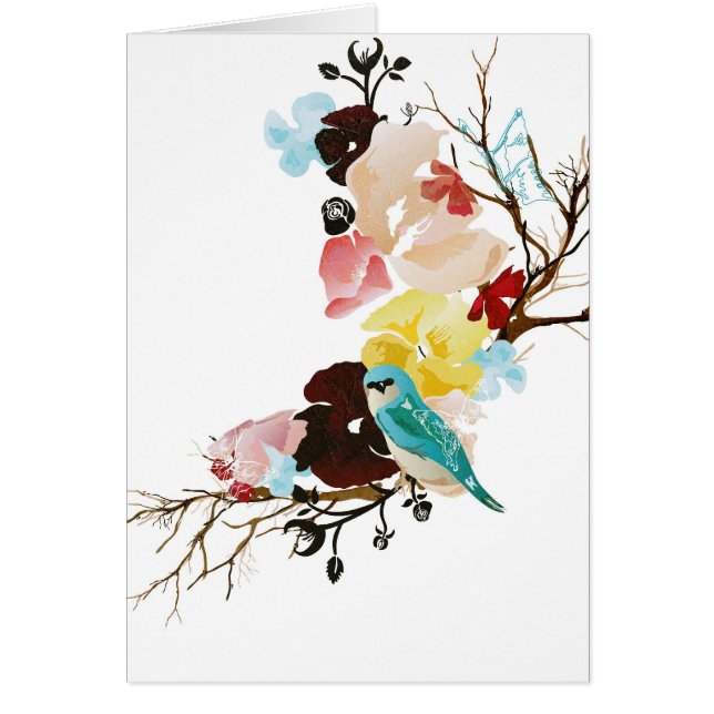 Fågel- och blommakort hälsningskort (Framsidan)