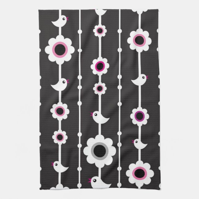 fågel- och blommamönster kökshandduk (Vertikal)