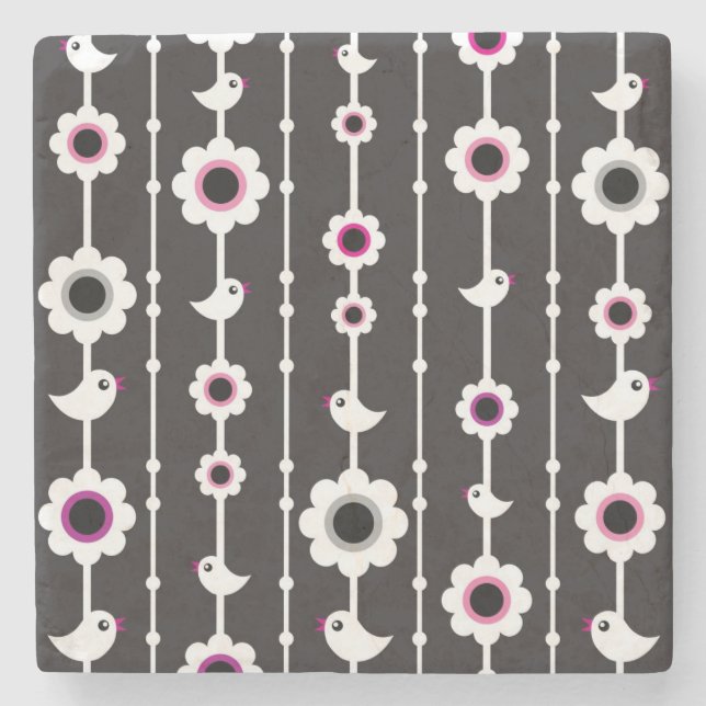 fågel- och blommamönster stenunderlägg (Framsidan)