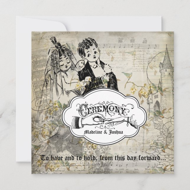 Fågel- och blommarbrud- och brudgumbröllopinbjudan inbjudningar (Framsida)