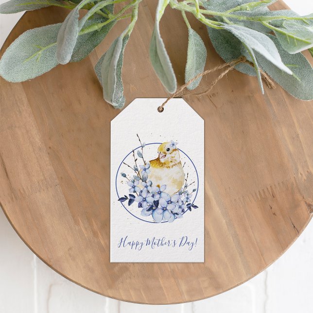 Fågel och Blommigt Lycklig Mors dag Presentetikett (Skapare uppladdad)