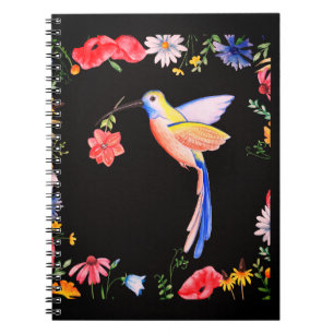 Fågel- och blommönster, blommig bakgrund, anteckningsbok