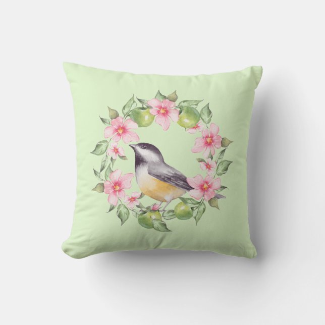 Fågel och blommor 2 kudde (Framsida)