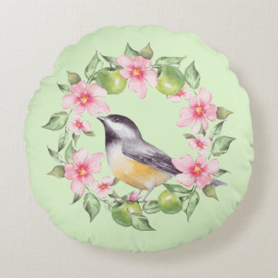 Fågel och blommor 2 rund kudde