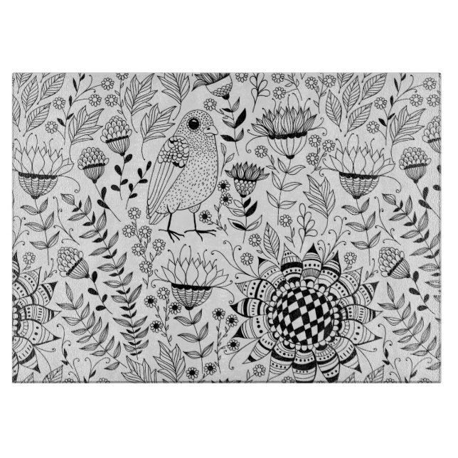 Fågel och blommor Doodle mönster (Framsidan)