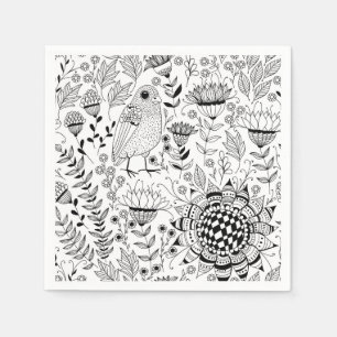 Fågel och blommor Doodle mönster Pappersservett
