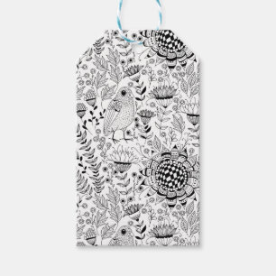 Fågel och blommor Doodle mönster Presentetikett
