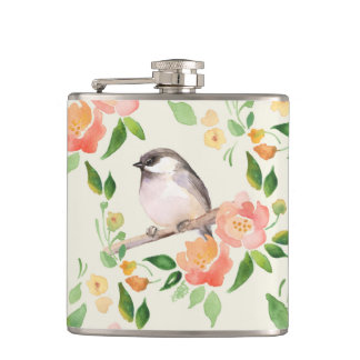 Fågel och blommor fickplunta