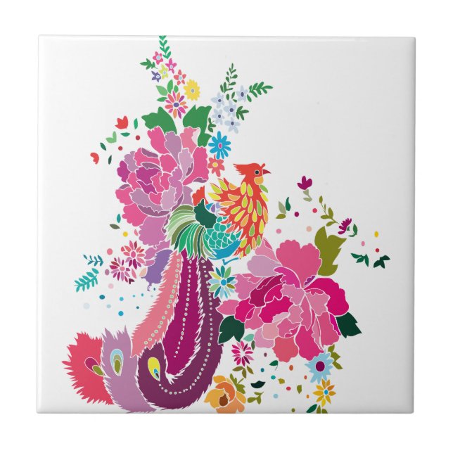 Fågel och blommor kakelplatta (Framsidan)