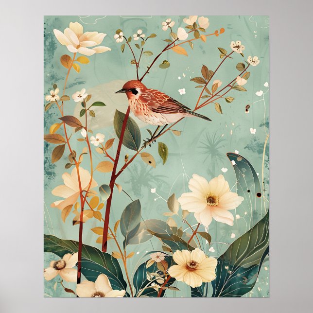 Fågel och blommor poster (Framsidan)