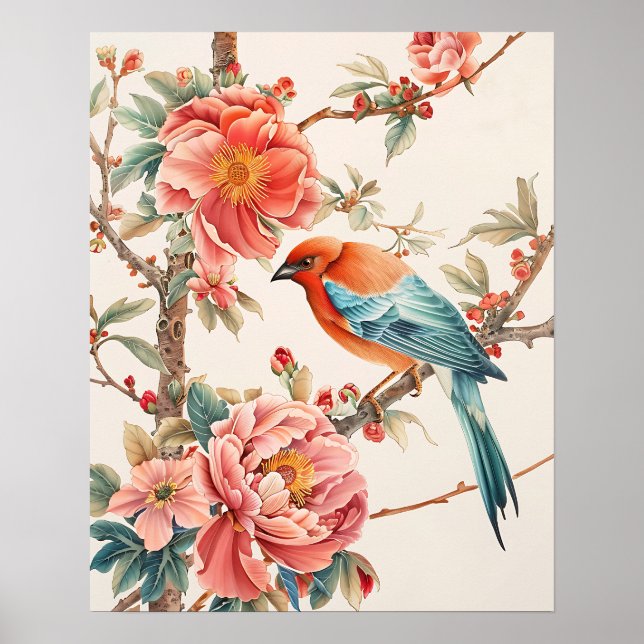 Fågel och blommor poster (Framsidan)