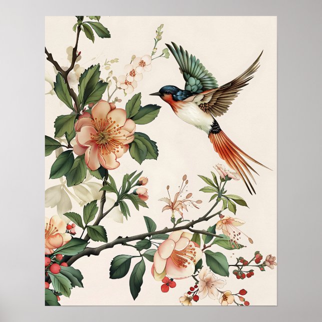 Fågel och blommor poster (Framsidan)