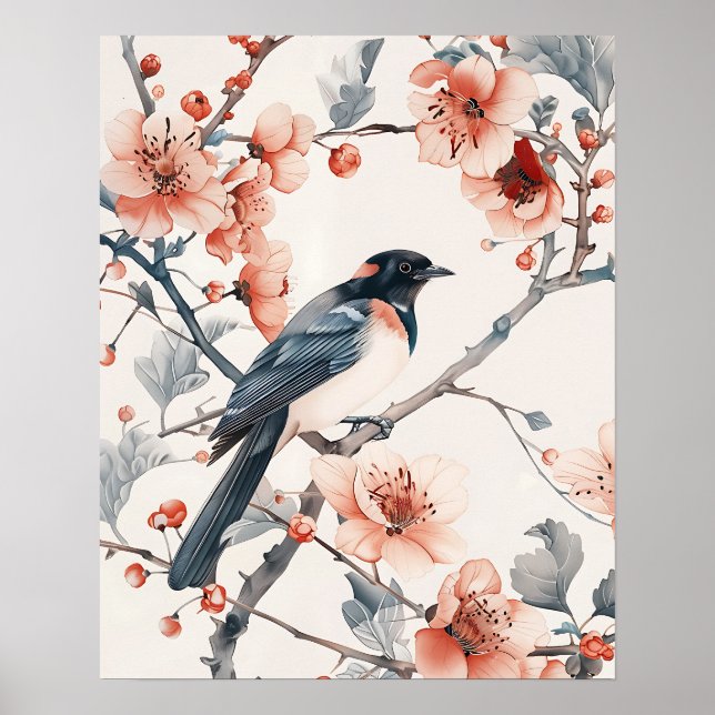 Fågel och blommor poster (Framsidan)