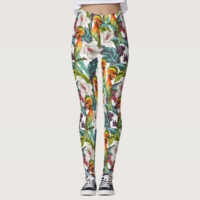 Fågel och exotisk blomma Mönster 2 Leggings (Framsida)