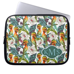 Fågel och exotisk Monogram för blommamönster Laptop Fodral