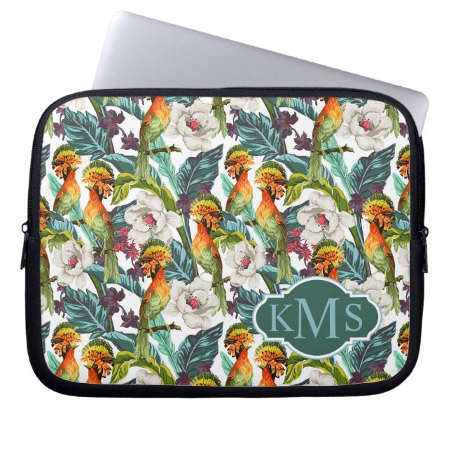 Fågel och exotisk Monogram för blommamönster | Laptop Fodral (Framsidan)