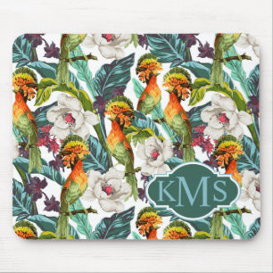Fågel och exotisk Monogram för blommamönster Musmatta