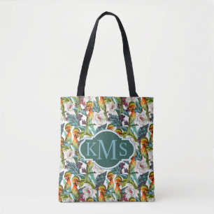 Fågel och exotisk Monogram för blommamönster Tygkasse
