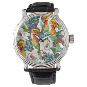 Fågel och exotiskt blommamönster armbandsur