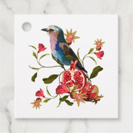 Fågel- och granatfruktillustration. gåvor etiketter