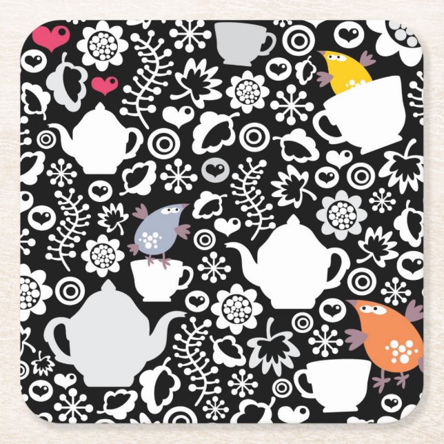 Fågel- och koppmönster underlägg papper kvadrat (Framsidan)