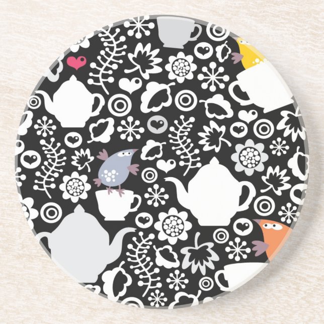 Fågel- och koppmönster underlägg sandsten (Framsidan)