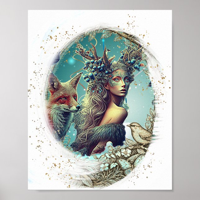 Fågel- och naturfantasivirvel fotram poster (Framsidan)