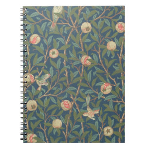 "Fågel- och Pomegranate" tapetdesign, utskrivavet Anteckningsbok Med Spiral