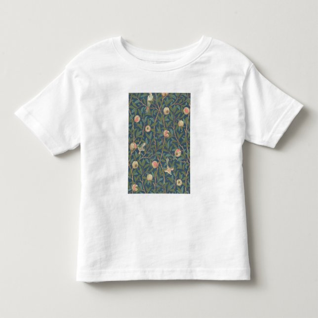 "Fågel- och Pomegranate" tapetdesign, utskrivavet T-shirt (Framsida)