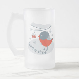 Fågel och röda rågbär frostat ölglas