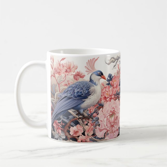 Fågel och rosa peonier kaffemugg (Vänster)