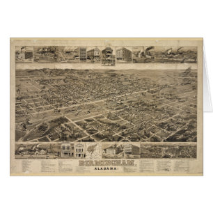 Fågel öga beskådar av Birmingham Alabama i 1885 Hälsningskort